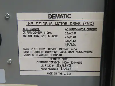 Dematic Manual Motor Circuit Breaker Contactor Disconnect Box 480V 140M-C2E-B40