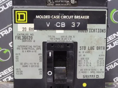 Square D FHL36020 Molded Case Circuit Breaker 20A 600VAC Used