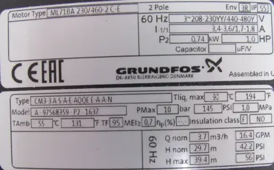 NEW GRUNFOS CM3-3 PUMP 1HP 97568359 CM3-3A-S-A-E-A00E-E-A-A-N
