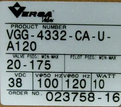 NEW VERSA VALVES VSG-4332-CA-XX-A120 SOLENOID VALVE VSG4332CAXXA120