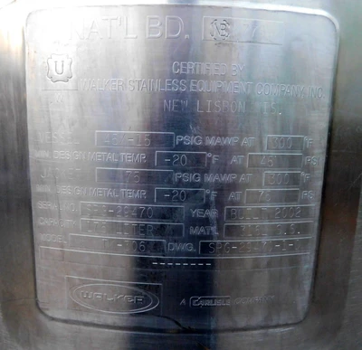 USED WALKER 175 LITER REACTOR TK 306