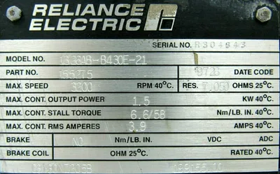 USED RELIANCE ELECTRIC 1326AB-B430E-21 SERVO MOTOR 155275 1326ABB430E21 3200 RPM