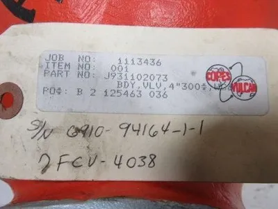 Copes Vulcan J931102073 Valve Body 4" 300# 2-446-1 ESC WC6