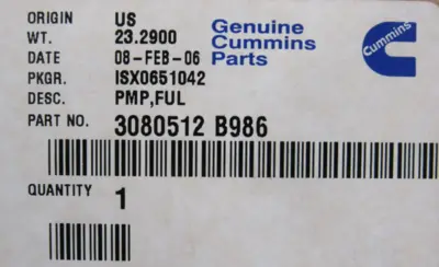 NEW CUMMINS 3080512-0 INJECTOR PUMP 3080512-B986 30805120