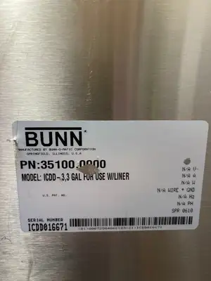 Used Bunn Used Bunn 35100.0000 ICDD-3 Stainless Iced Coffee Liner Dispenser 3.3 Gallon Beverage Dispensers Illinois US | Falcon Restaurant Supply #1375881