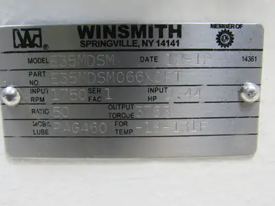 Winsmith E35MDSM066X0FT 50:1 Ratio 1750 RPM 2.44 Hp. Hollow Shaft Gear Reducer