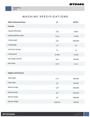WYSONG MVD A SERIES MECHANICAL SHEAR Mechanical Shears | Punch Press and Shear (4)
