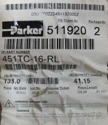 NEW PARKER 451TC-16-RL HYDRAULIC HOSE 1" 135FT 451TC16RL