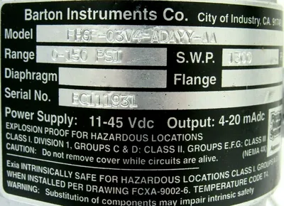 NEW BARTON FHGF-03V4-ADAYY-AA TRANSMITTER D1CS4U1JSC0C00N FHGF03V4ADAYYAA