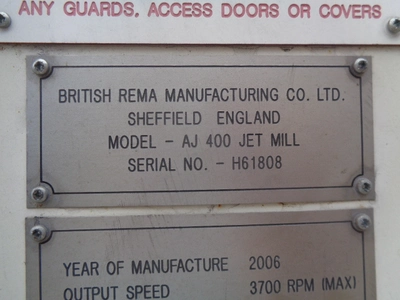 British Rema Opposed Jet Mill M/S Model 400