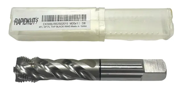 RapidKut M20 x 1.5mm HSSE-V3 Spiral Flute Semi-Bottoming Tap 4 Flute Black Ring D6