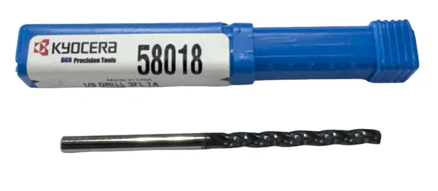 Kyocera 1/8" Solid Carbide Drill 5xD 3 Flute TA Coating 150°