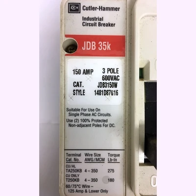 Cutler Hammer 3 Pole 150 Amp JDB Breaker