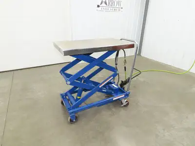 Vestil 800lb Air Hydraulic Mobile Scissor Lift Cart 49" Height 20x35" SS Top