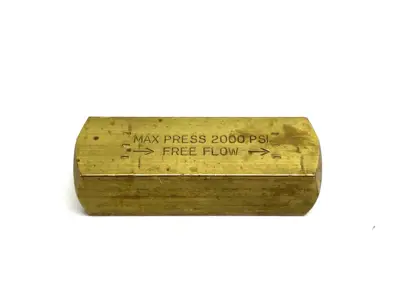 USED PARKER COLORFLOW INLINE CHECK VALVE BRASS, HYDRAULIC, 2000PSI