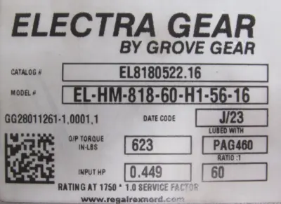 NEW GROVE GEAR EL8180522.16 GEAR REDUCER 60:1 EL-HM-818-60-H1-56-16