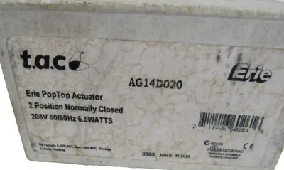 NEW ERIE CONTROLS AG14D020 ACTUATOR 208V 50/60HZ 6.5WATTS