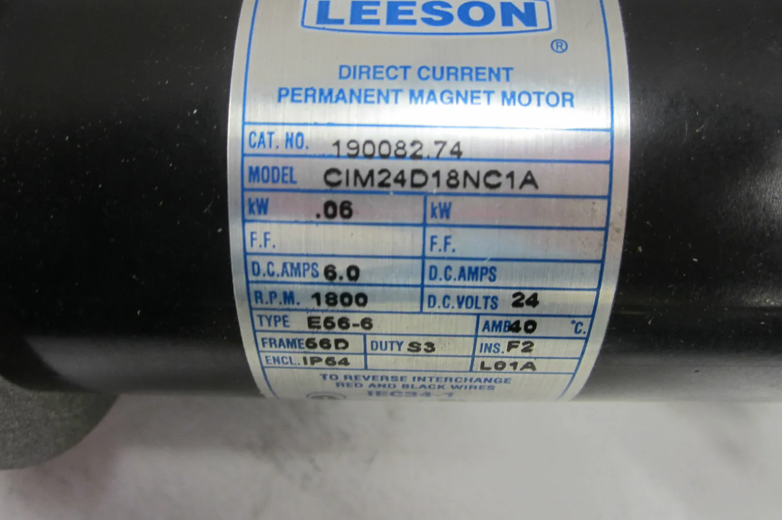 USED LEESON CIM24D18NC1A DIRECT CURRENT MAGNET MOTOR
