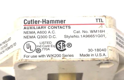 CUTLER-HAMMER WM16H AUXILIARY CONTACTS 1A96651G01