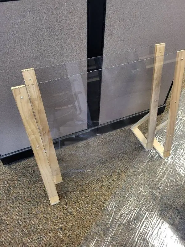 Two Plexiglass Sneeze Guards 42x36 & 36x36 on Wood Stands