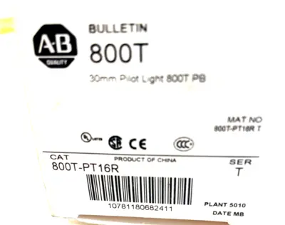 ALLEN BRADLEY 800T-PT16R PILOT LIGHT SER. T 800TPT16R NEW, SURPLUS