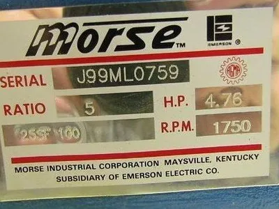 Morse 25SF 100 5:1 Gearbox Gear Reducer 4.75hp Input @ 1750rpm 350rpm output