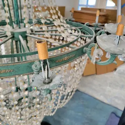 Round Crystal 12-Light Chandelier Green 16' long 4' round