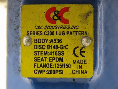 C&C Industries B148-GRC Butterfly Valve 6" Stainless Disc 200 PSI A536 DN150