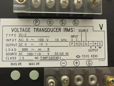 Toyo Keiki VG-2 Voltage Transducer (RMS) Input 0-100VAC Output 0-10VDC