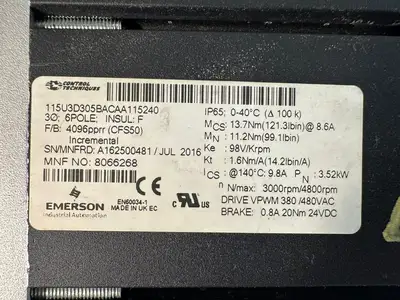Control Techniques 115U3D305BACAA115240 6Pole Insul: F 8066268 (11.6.1)