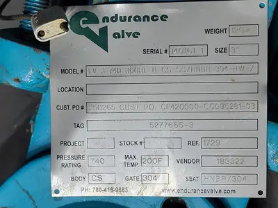 USED ENDURANCE VALVE FV-3-740-300RF-R-CS-SS/HNBR-304-HW-X