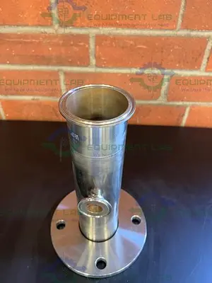 USED MAX PURE 316 STAINLESS STEEL TEE W/ 3" SANITARY FITTING TO 5" FLANGE