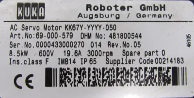 USED KUKA KK67Y-YYYY-050 SERVO MOTOR 69-000-579 KK67YYYYY050