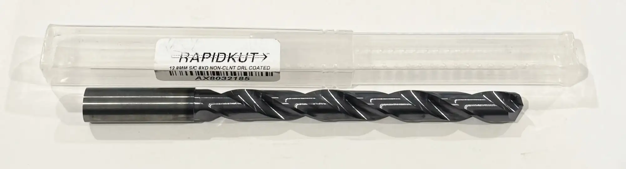 RapidKut 12.8mm Solid Carbide Drill 8xD TiAlN 2 Flute 140 Deg Point