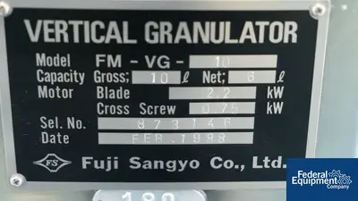 USED Fuji Sangyo Co. 10 Liter Fuji Sangyo High Shear Mixer, Model FM-VG-10