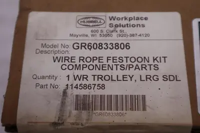 NEW HUBBELL WIRE ROPE FESTOON TOW CLAMP KIT GR60833806 STK 5660CC