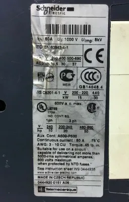 Schneider Electric LC1D65 DC DC24V Contactor 4E-10