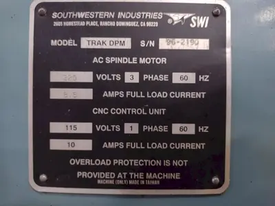 3 AXIS SWI SOUTHWEST INDUSTRIES MODEL #TRAK DPM MILL WITH PROTOTRAK MX3 CONTROL: STOCK 16893