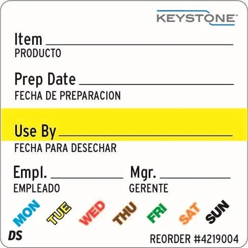 New | in-Stock Keystone New 2" x 2" Dissolvable Keystone 4219004 Universal Food Label Roll of 750 Blank Label Illinois US | Falcon Restaurant Supply #1375001
