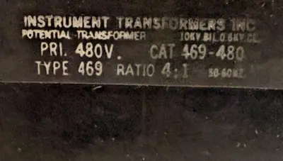 NEW INSTRUMENT TRANSFORMERS INC 469-480 POTENTIAL TRANSFORMER