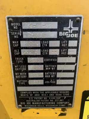 2,000 LB BIG-JOE PDI-24-A05 ELECTRIC WALK BEHIND FORKLIFT. STOCK # 1164723.