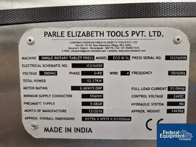 USED Elizabeth-HATA Elizabeth Hata ECO III SL AFR Tablet Press, 12 Station