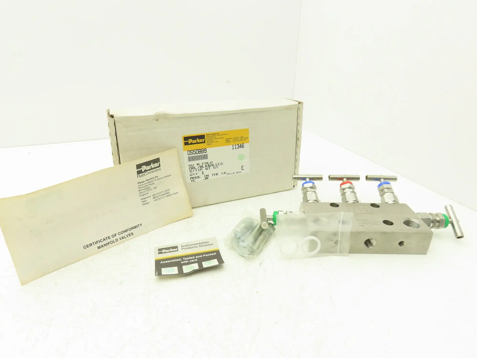 Parker DS5DBB9 Hydraulic Stainless Valve Manifold 5-Port 1/4" 1/2"NPT