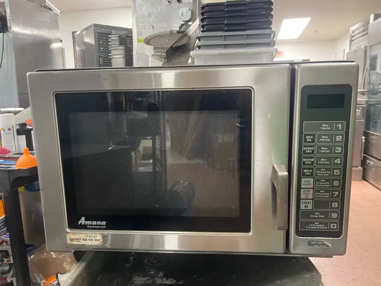 Used Amana Used Amana RFS12SW2A Commercial 1200W Stainless Microwave 120V Restaurant Small Appliances Illinois US | Falcon Restaurant Supply #1375716