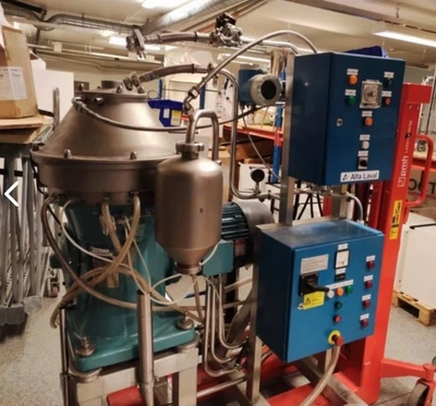 Alfa-Laval BTPX 205 SGD-34CDP clarifier centrifuge skid, 316L SS.