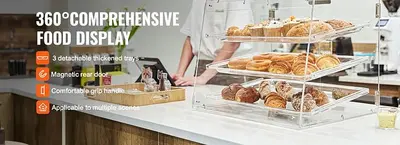 Pastry Display Case, 3-Tier Commercial Countertop Bakery Acrylic Display Case - 20.7" wide