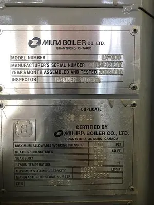 USED 2009 MUIRA LX-300   10350 LB/HR  170 PSI  FUEL: GAS LX-300