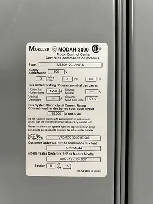 Modan 3000 VFD MCC, 600V, 3-Ph, 1200A, 15 Sections