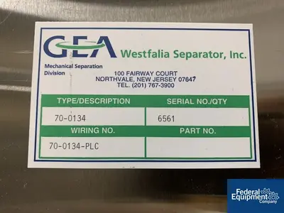 USED Westfalia Westfalia Disc Centrifuge, Model CSC 20-06-476, S/S