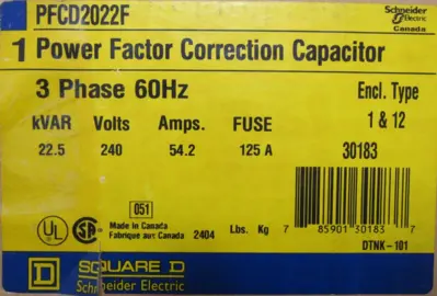 NEW SQUARE D PFCD2022F POWER FACTOR CORRECTION CAPACITOR
